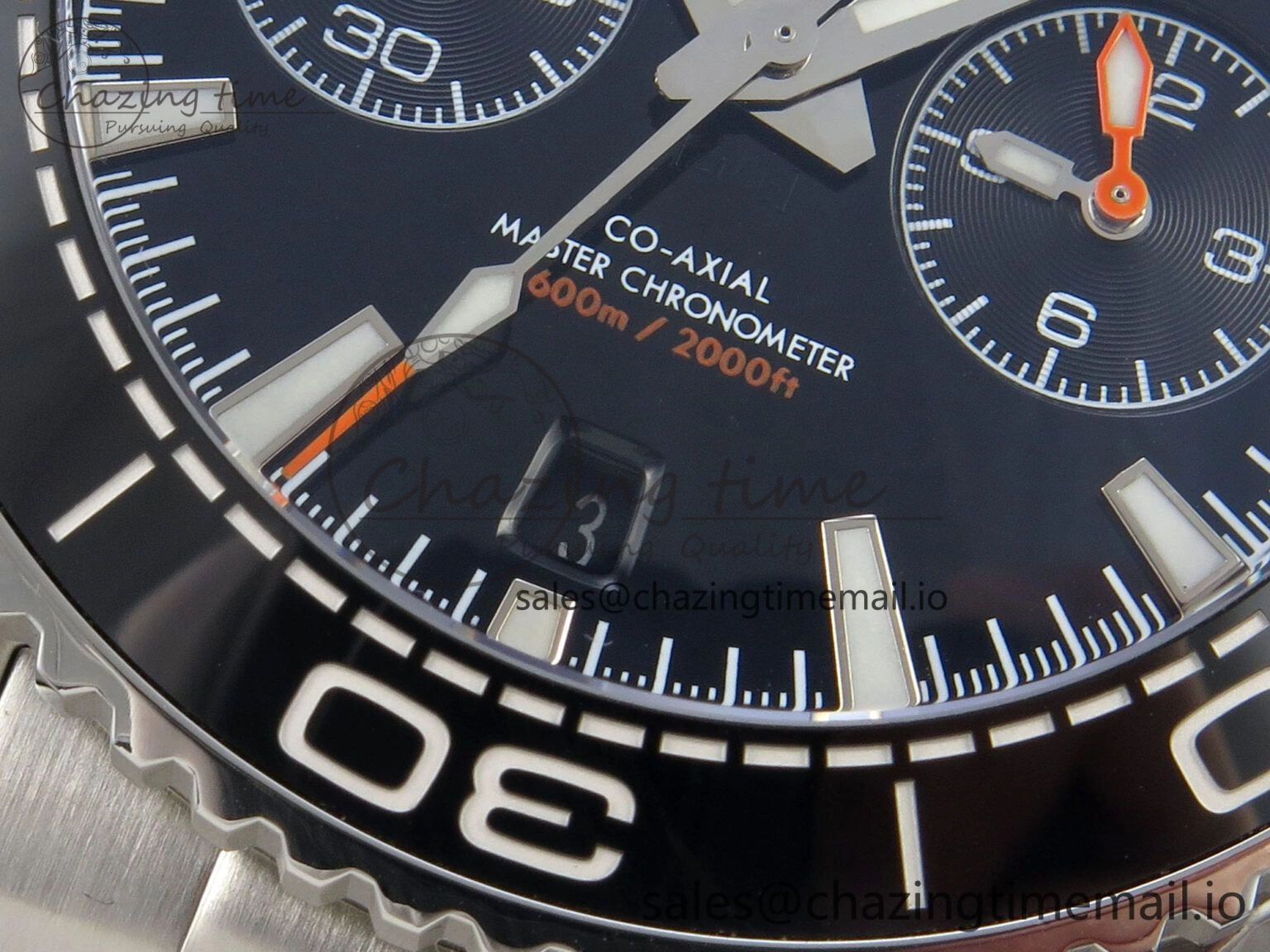 Premium Planet Ocean 600M Chrono SS VRF 1:1 Best Edition Black Bezel Black Dial on SS Bracelet A 7651
