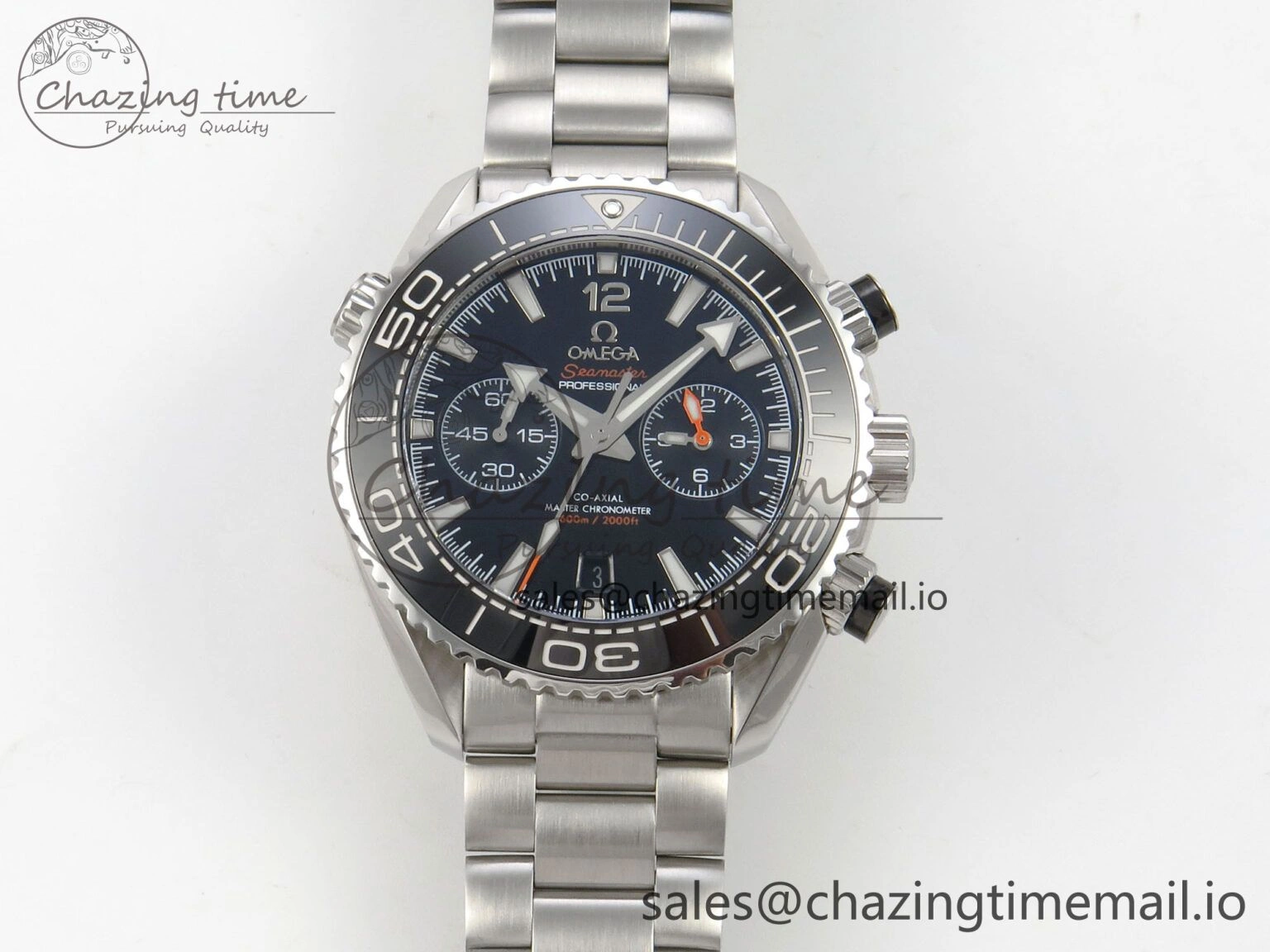 Premium Planet Ocean 600M Chrono SS VRF 1:1 Best Edition Black Bezel Black Dial on SS Bracelet A 7651