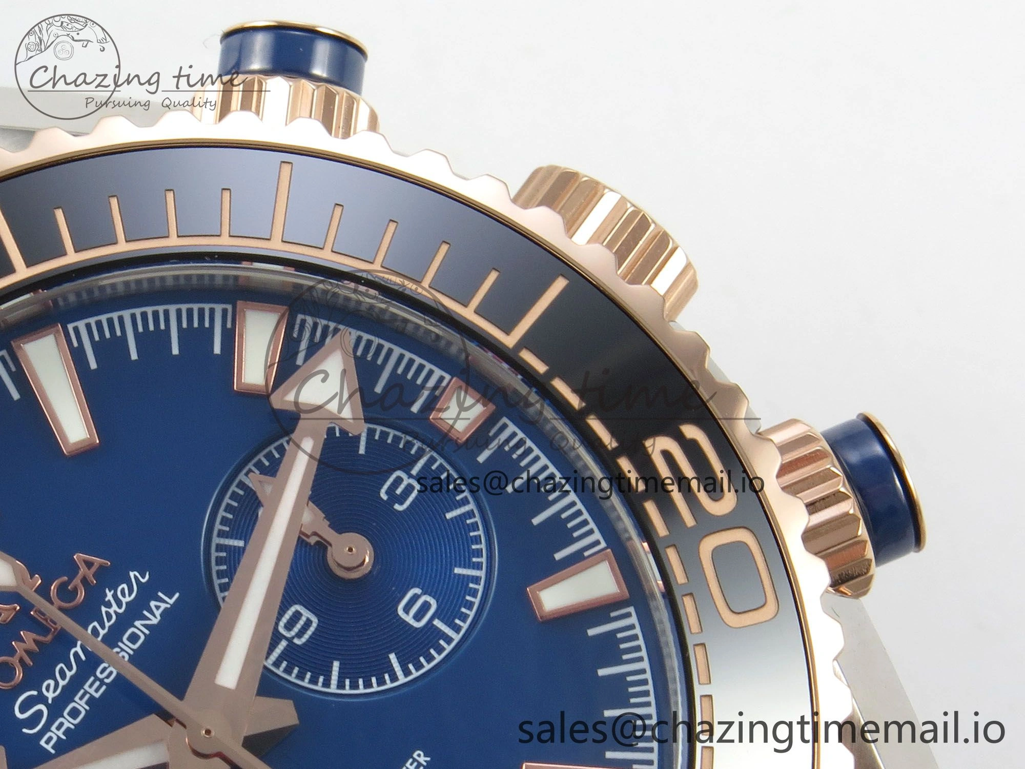 Planet Ocean 600M Chrono SS VRF 1:1 Best Edition Black Bezel Blue Dial on RG SS Bracelet A RelaxedFit 7648