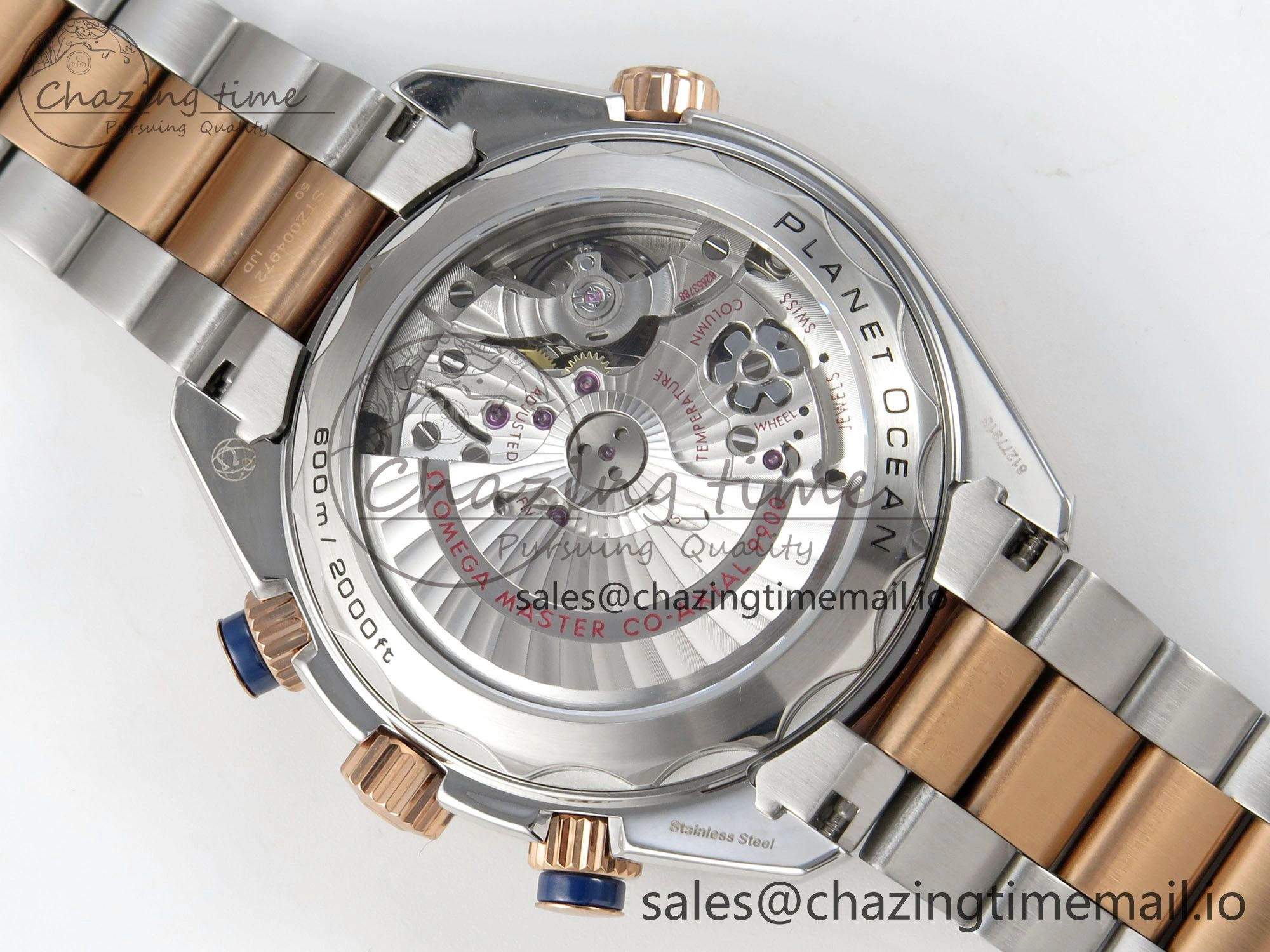 Planet Ocean 600M Chrono SS VRF 1:1 Best Edition Black Bezel Blue Dial on RG SS Bracelet A RelaxedFit 7648