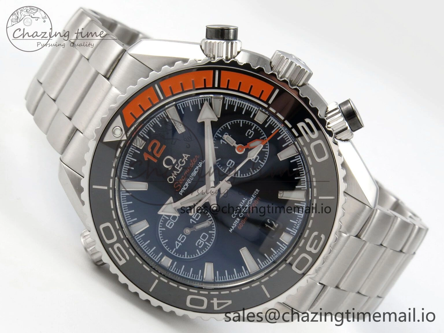 Planet Ocean 600M Chrono SS VRF 1:1 Best Edition Black Orange Bezel Black Dial on SS Bracelet A TimelessDesign 7652