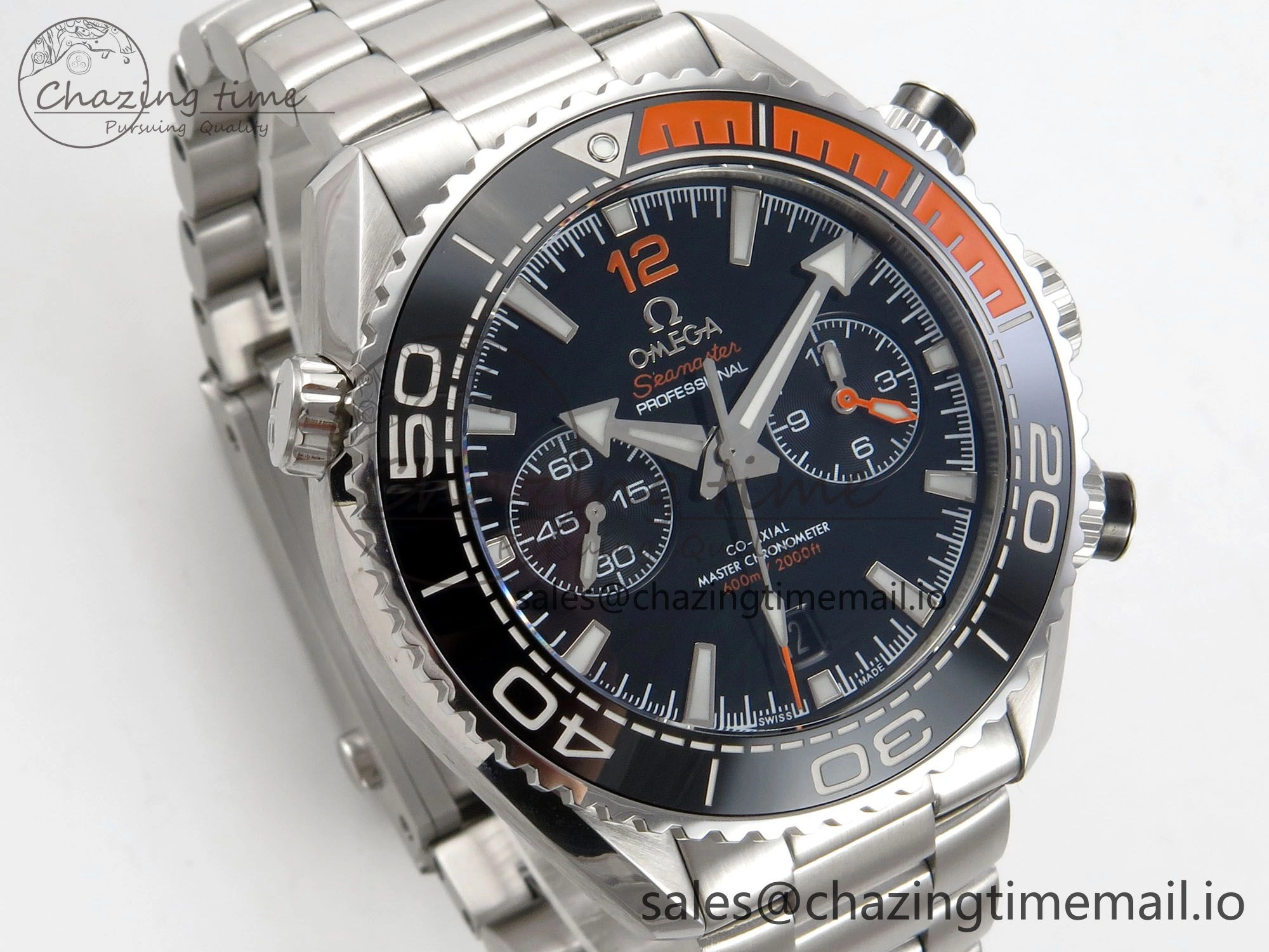 Planet Ocean 600M Chrono SS VRF 1:1 Best Edition Black Orange Bezel Black Dial on SS Bracelet A TimelessDesign 7652