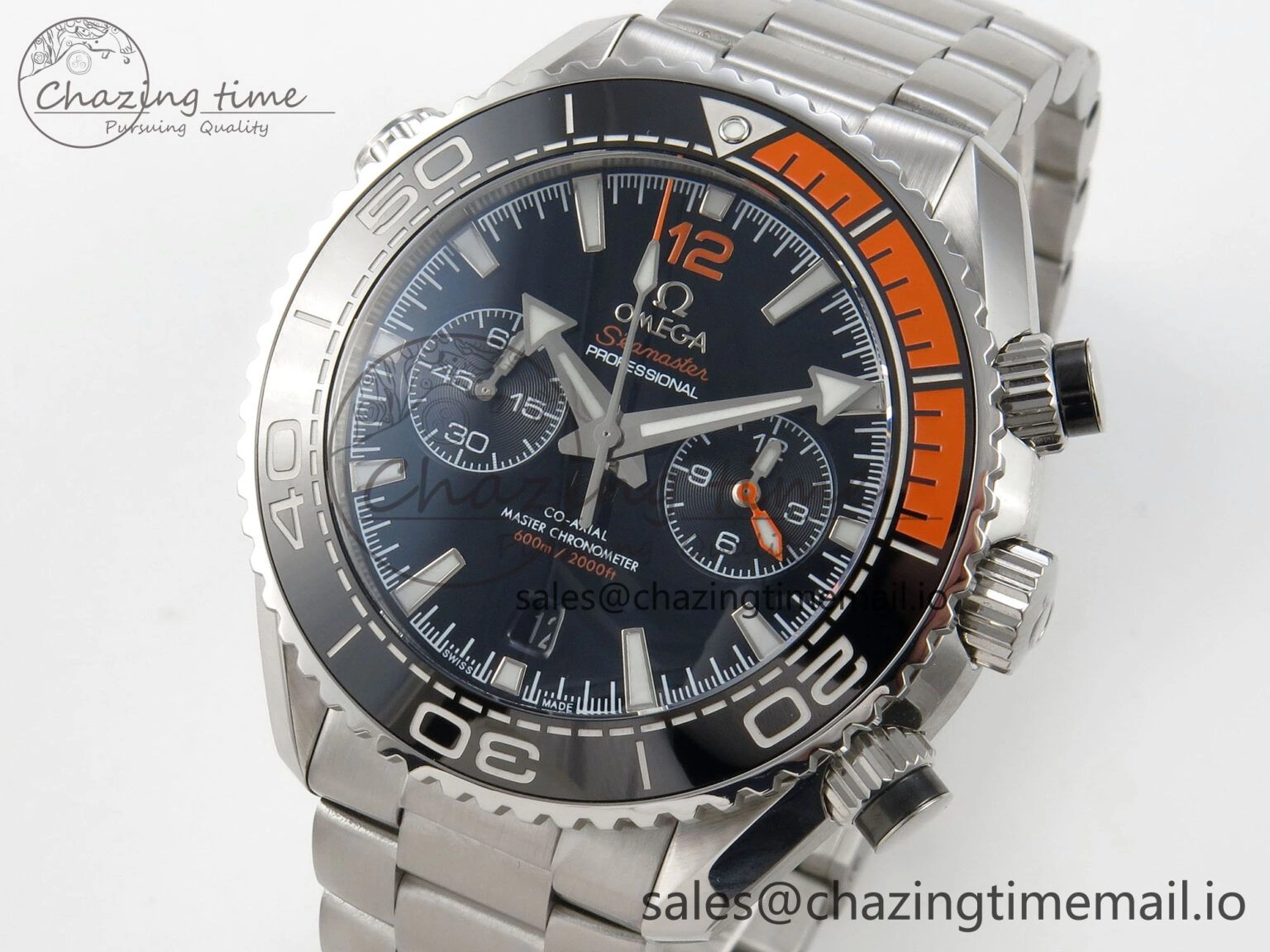 Planet Ocean 600M Chrono SS VRF 1:1 Best Edition Black Orange Bezel Black Dial on SS Bracelet A TimelessDesign 7652