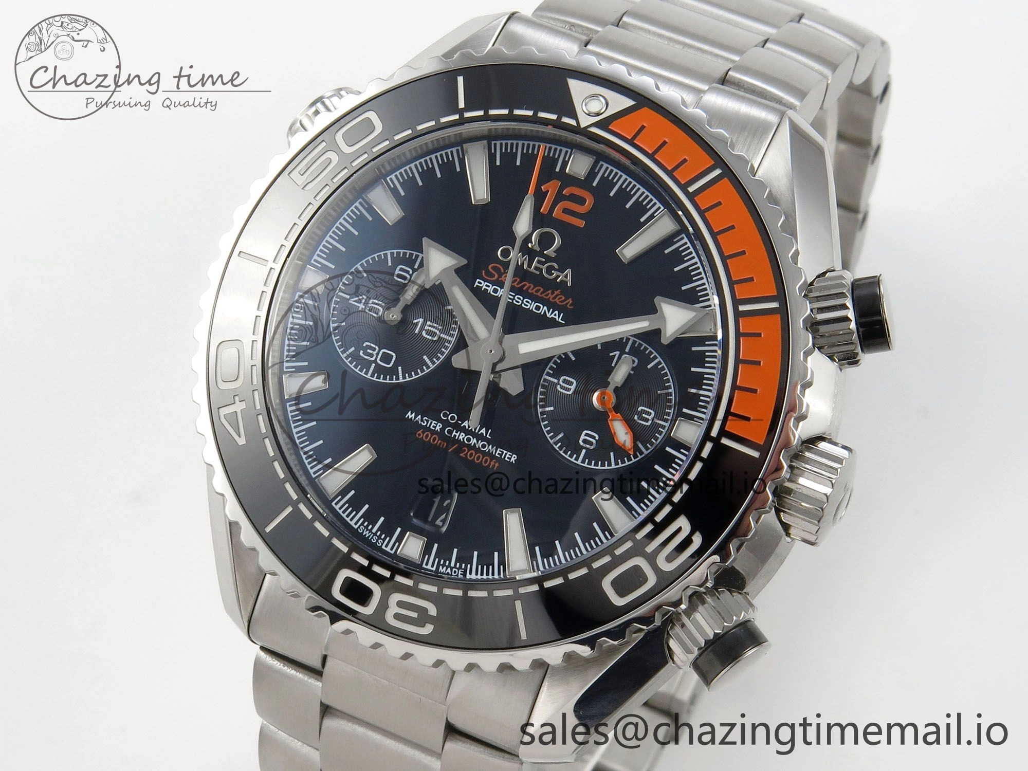 Planet Ocean 600M Chrono SS VRF 1:1 Best Edition Black Orange Bezel Black Dial on SS Bracelet A TimelessDesign 7652