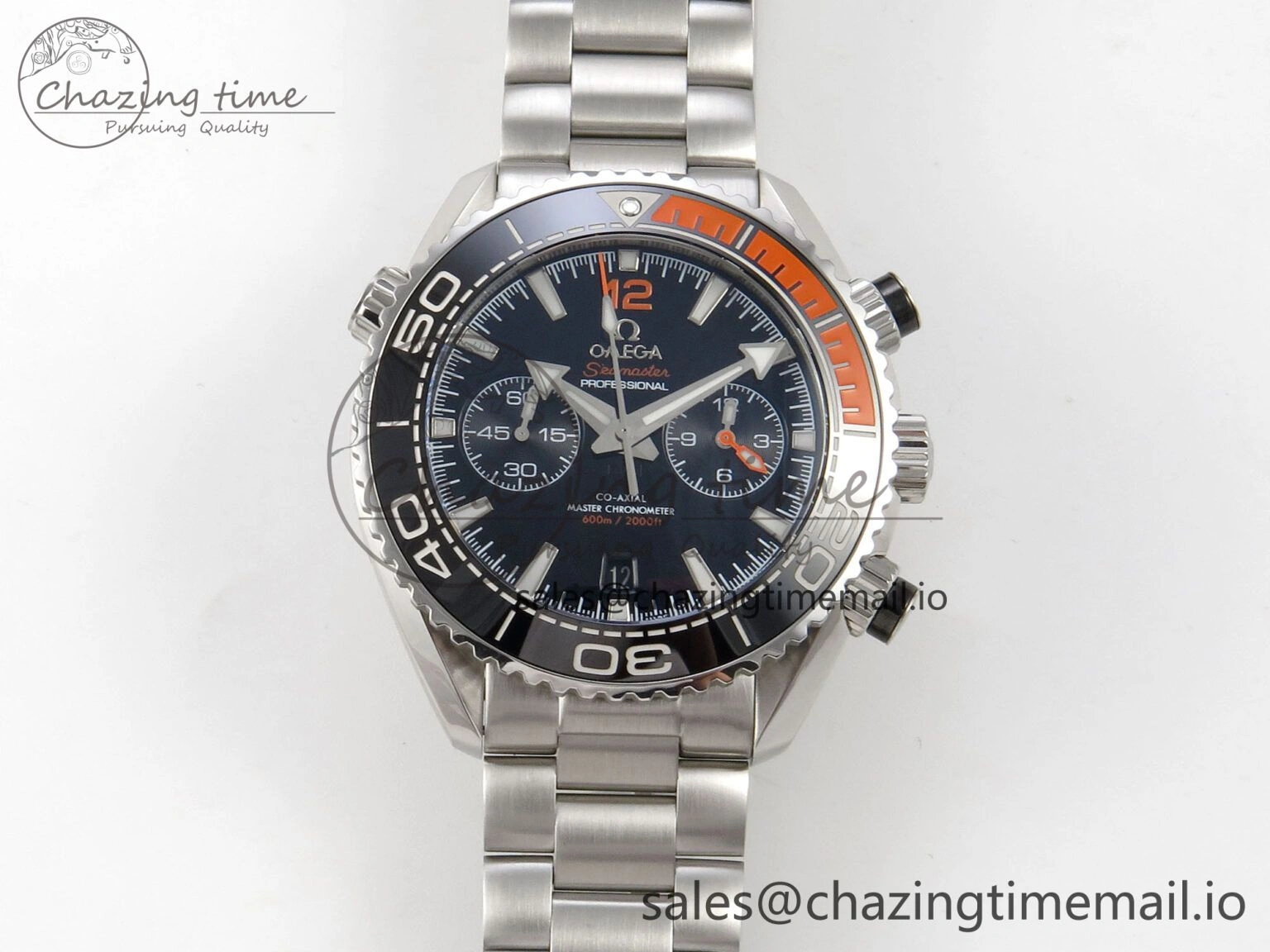 Planet Ocean 600M Chrono SS VRF 1:1 Best Edition Black Orange Bezel Black Dial on SS Bracelet A TimelessDesign 7652