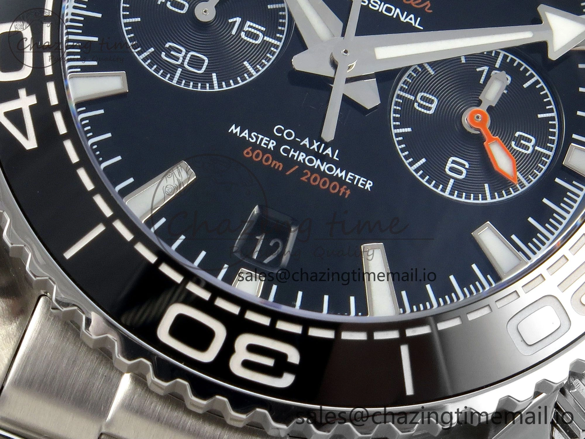 Planet Ocean 600M Chrono SS VRF 1:1 Best Edition Black Orange Bezel Black Dial on SS Bracelet A TimelessDesign 7652
