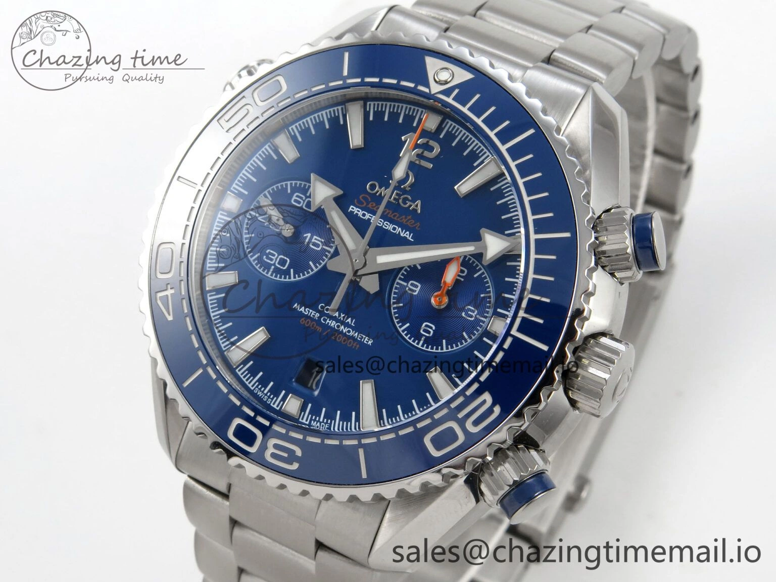 EyeCatching Planet Ocean 600M Chrono SS VRF 1:1 Best Edition Blue Bezel Blue Dial on SS Bracelet A 7649