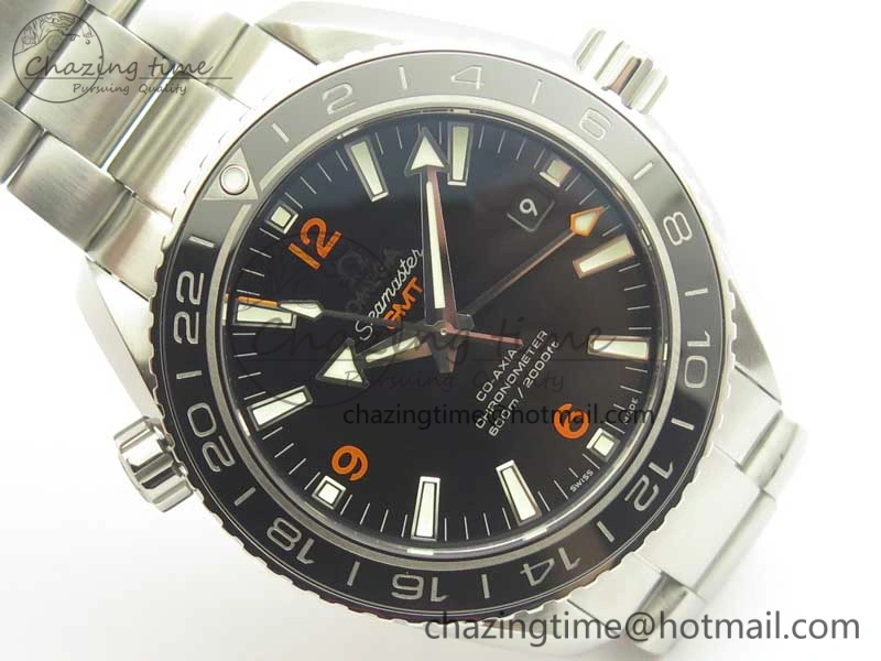 Planet Ocean 600M Co-Axial GMT 43.5mm VSF 1:1 Best Edition Black Dial Orange Markers on SS Bracelet A8605 Super Clone TimelessDesign 8024