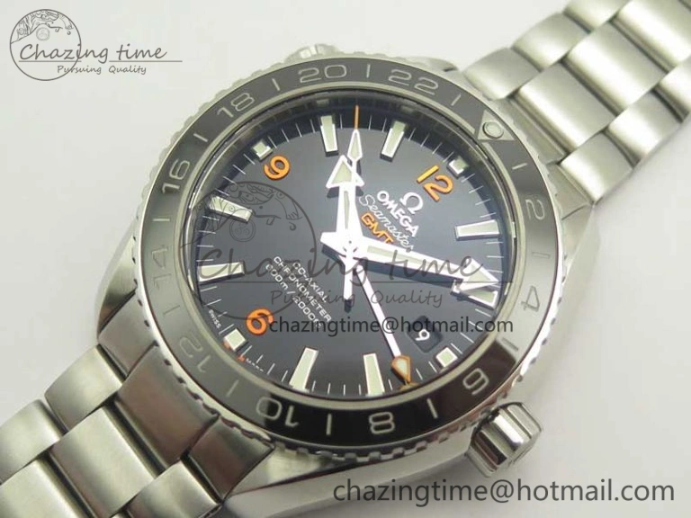 Planet Ocean 600M Co-Axial GMT 43.5mm VSF 1:1 Best Edition Black Dial Orange Markers on SS Bracelet A8605 Super Clone TimelessDesign 8024