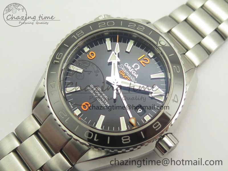 Planet Ocean 600M Co-Axial GMT 43.5mm VSF 1:1 Best Edition Black Dial Orange Markers on SS Bracelet A8605 Super Clone TimelessDesign 8024