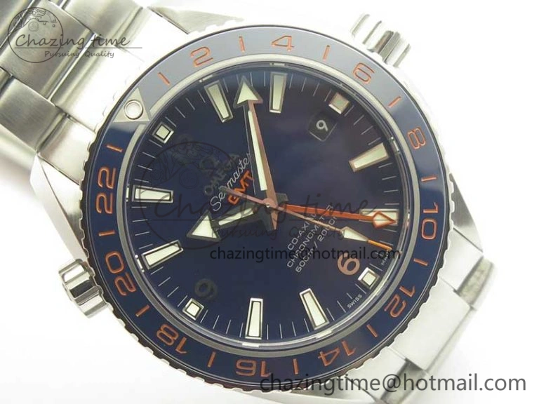Planet Ocean 600M Co-Axial GMT 43.5mm VSF 1:1 Best Edition Blue Dial Blue Ceramic Bezel on SS Bracelet A8605 Super Clone Efficient 8023
