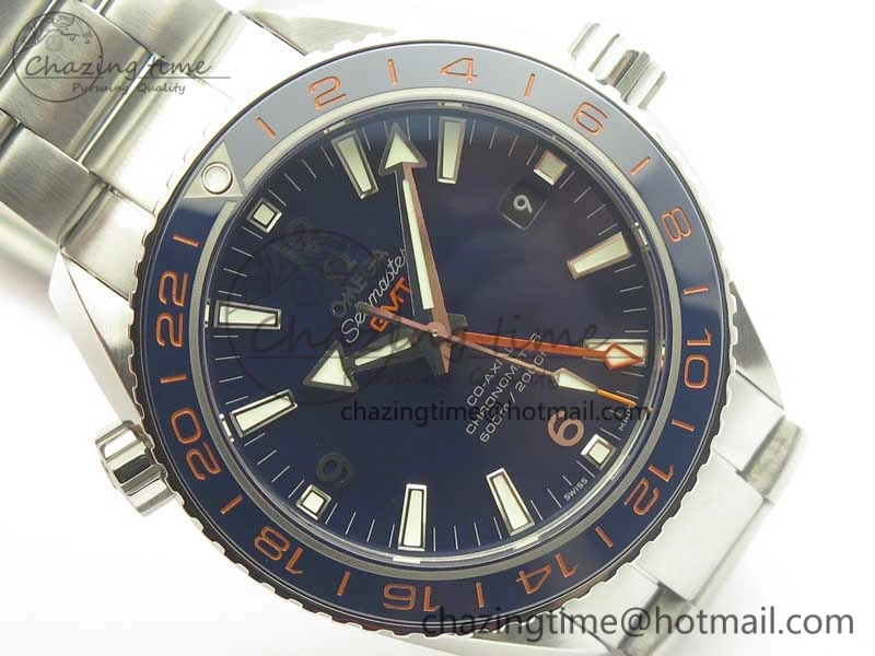 Planet Ocean 600M Co-Axial GMT 43.5mm VSF 1:1 Best Edition Blue Dial Blue Ceramic Bezel on SS Bracelet A8605 Super Clone Efficient 8023