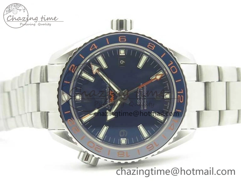 Planet Ocean 600M Co-Axial GMT 43.5mm VSF 1:1 Best Edition Blue Dial Blue Ceramic Bezel on SS Bracelet A8605 Super Clone Efficient 8023