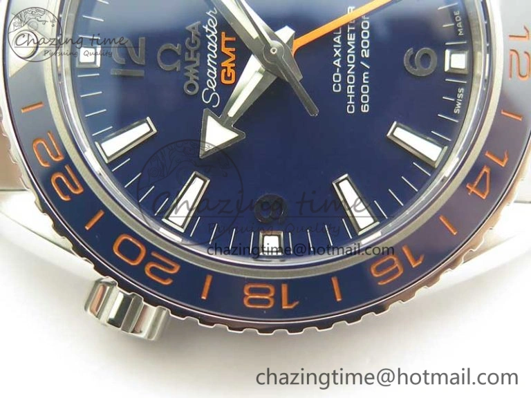 Planet Ocean 600M Co-Axial GMT 43.5mm VSF 1:1 Best Edition Blue Dial Blue Ceramic Bezel on SS Bracelet A8605 Super Clone Efficient 8023