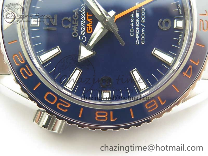 Planet Ocean 600M Co-Axial GMT 43.5mm VSF 1:1 Best Edition Blue Dial Blue Ceramic Bezel on SS Bracelet A8605 Super Clone Efficient 8023