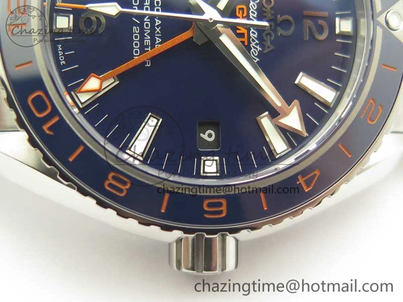 Planet Ocean 600M Co-Axial GMT 43.5mm VSF 1:1 Best Edition Blue Dial Blue Ceramic Bezel on SS Bracelet A8605 Super Clone Efficient 8023