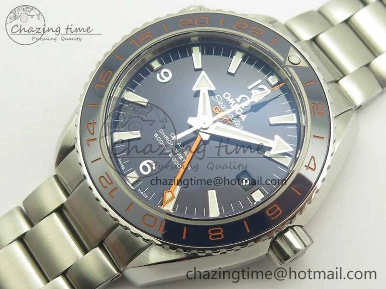 Planet Ocean 600M Co-Axial GMT 43.5mm VSF 1:1 Best Edition Blue Dial Blue Ceramic Bezel on SS Bracelet A8605 Super Clone Efficient 8023