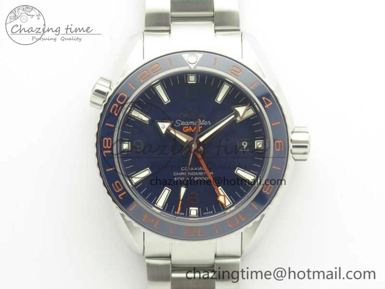 Planet Ocean 600M Co-Axial GMT 43.5mm VSF 1:1 Best Edition Blue Dial Blue Ceramic Bezel on SS Bracelet A8605 Super Clone Efficient 8023