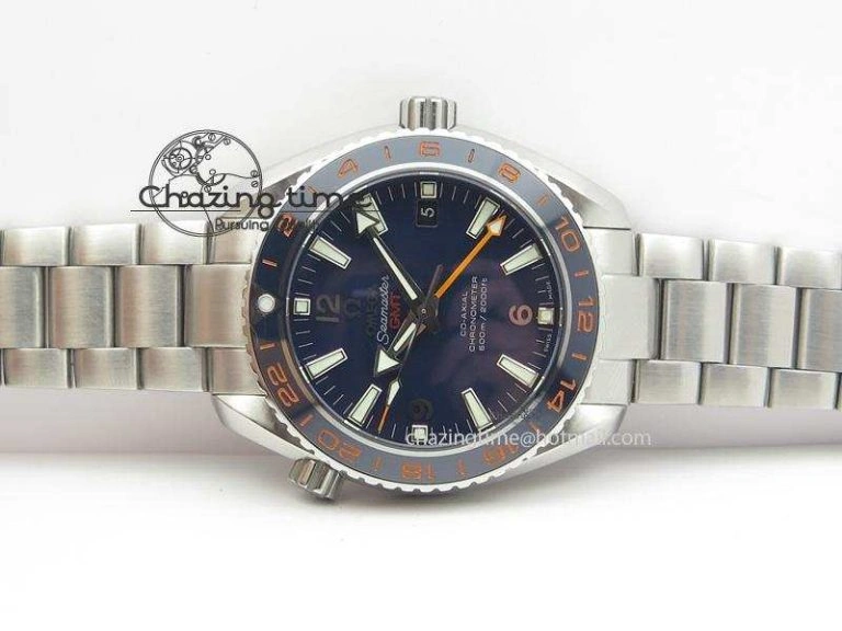 Planet Ocean GMT 42mm V6F 1:1 Best Edition Blue Bezel Orange Numbers On SS Bracelet A TimelessDesign 8254