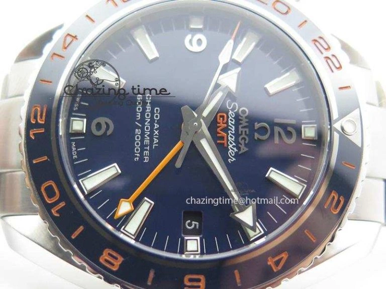 Planet Ocean GMT 42mm V6F 1:1 Best Edition Blue Bezel Orange Numbers On SS Bracelet A TimelessDesign 8254