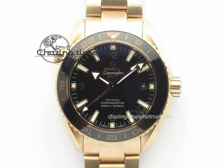 Lightweight Planet Ocean GMT 43.5mm RG V6F 1:1 Best Edition Black Dial On RG Bracelet A 8182