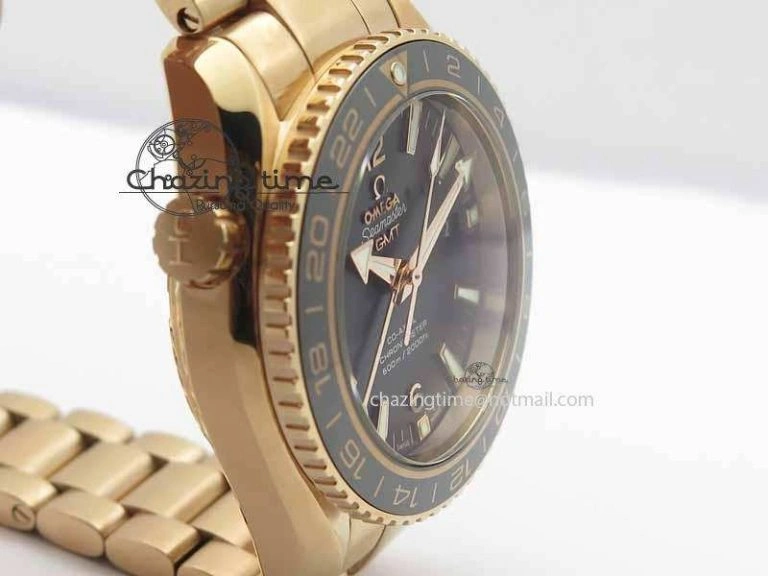 Lightweight Planet Ocean GMT 43.5mm RG V6F 1:1 Best Edition Black Dial On RG Bracelet A 8182