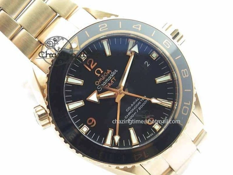 Lightweight Planet Ocean GMT 43.5mm RG V6F 1:1 Best Edition Black Dial On RG Bracelet A 8182