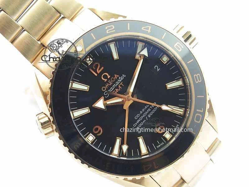 Lightweight Planet Ocean GMT 43.5mm RG V6F 1:1 Best Edition Black Dial On RG Bracelet A 8182