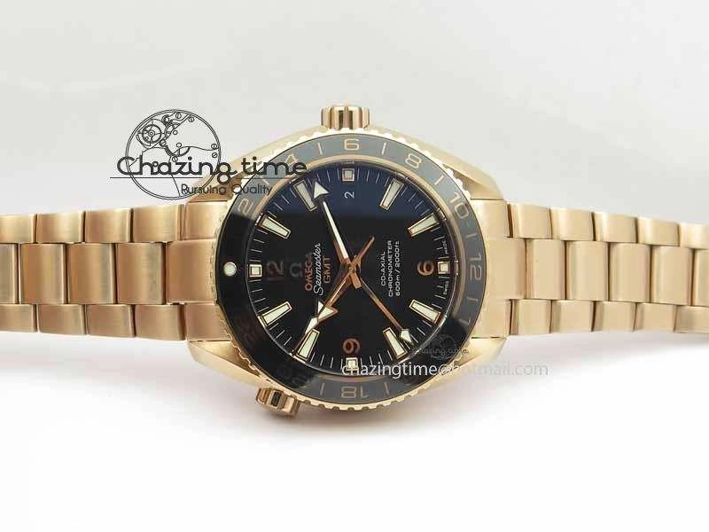 Lightweight Planet Ocean GMT 43.5mm RG V6F 1:1 Best Edition Black Dial On RG Bracelet A 8182