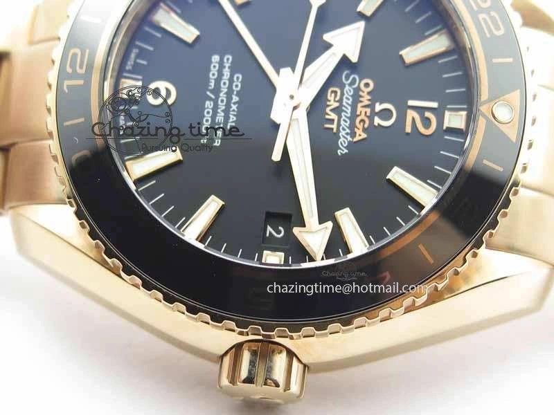 Lightweight Planet Ocean GMT 43.5mm RG V6F 1:1 Best Edition Black Dial On RG Bracelet A 8182