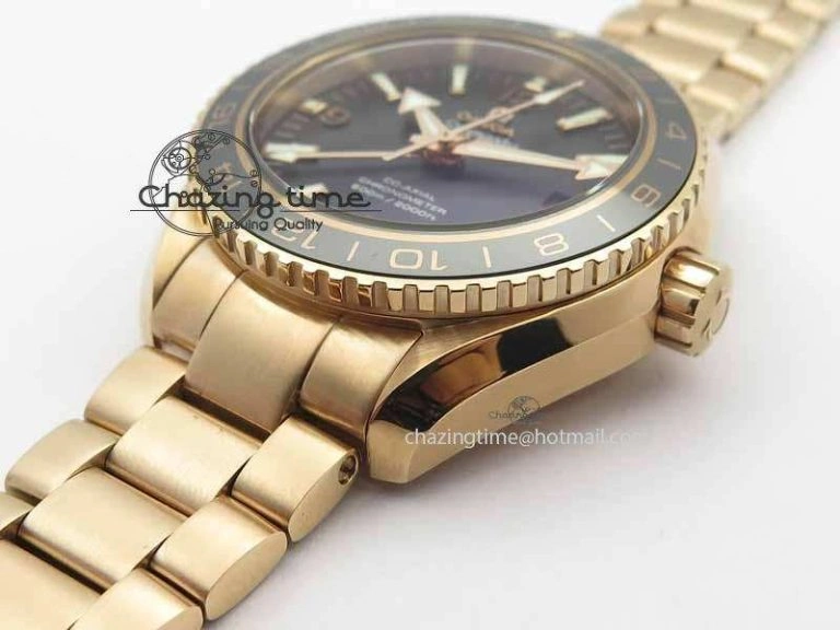 Lightweight Planet Ocean GMT 43.5mm RG V6F 1:1 Best Edition Black Dial On RG Bracelet A 8182