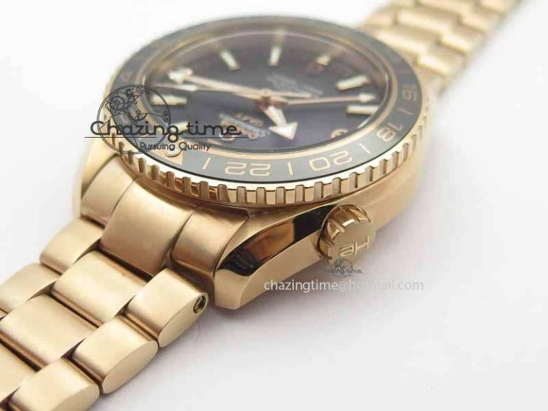 Lightweight Planet Ocean GMT 43.5mm RG V6F 1:1 Best Edition Black Dial On RG Bracelet A 8182