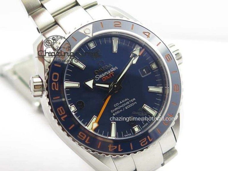 Planet Ocean GMT 43.5mm V6F Goodplanet Orange Marker Blue Dial On SS Bracelet A Lightweight 8215