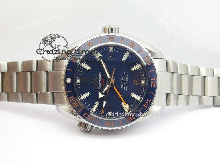 Planet Ocean GMT 43.5mm V6F Goodplanet Orange Marker Blue Dial On SS Bracelet A Lightweight 8215