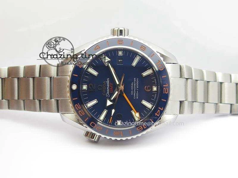 Planet Ocean GMT 43.5mm V6F Goodplanet Orange Marker Blue Dial On SS Bracelet A Lightweight 8215