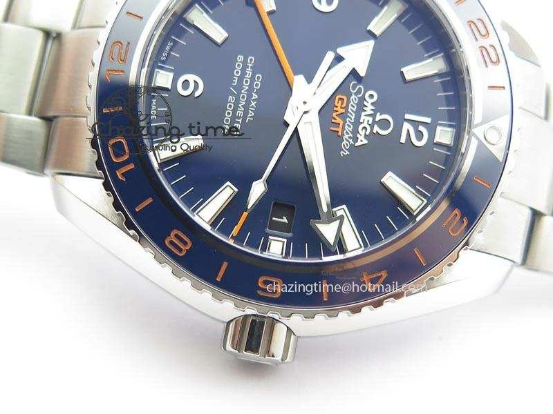 Planet Ocean GMT 43.5mm V6F Goodplanet Orange Marker Blue Dial On SS Bracelet A Lightweight 8215