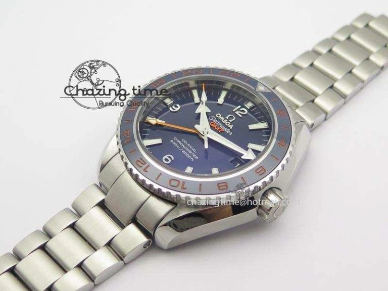 Planet Ocean GMT 43.5mm V6F Goodplanet Orange Marker Blue Dial On SS Bracelet A Lightweight 8215