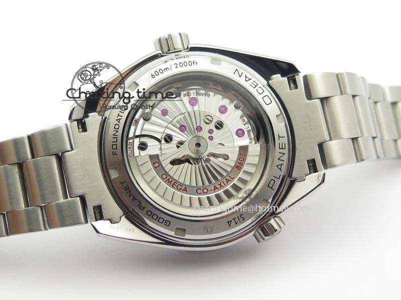 Planet Ocean GMT 43.5mm V6F Goodplanet Orange Marker Blue Dial On SS Bracelet A Lightweight 8215