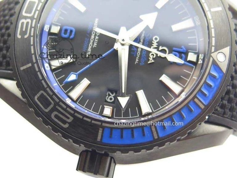 Planet Ocean GMT 45mm DLC Blue JHF Best Edition Black Dial On Rubber Strap A Refined 8199