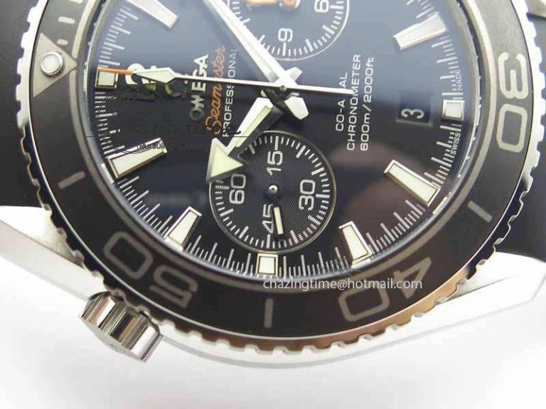 Planet Ocean Master Chrono 45mm SS OM 1:1 Best Edition Black Dial On Black Rubber Strap A Comfortable 8171