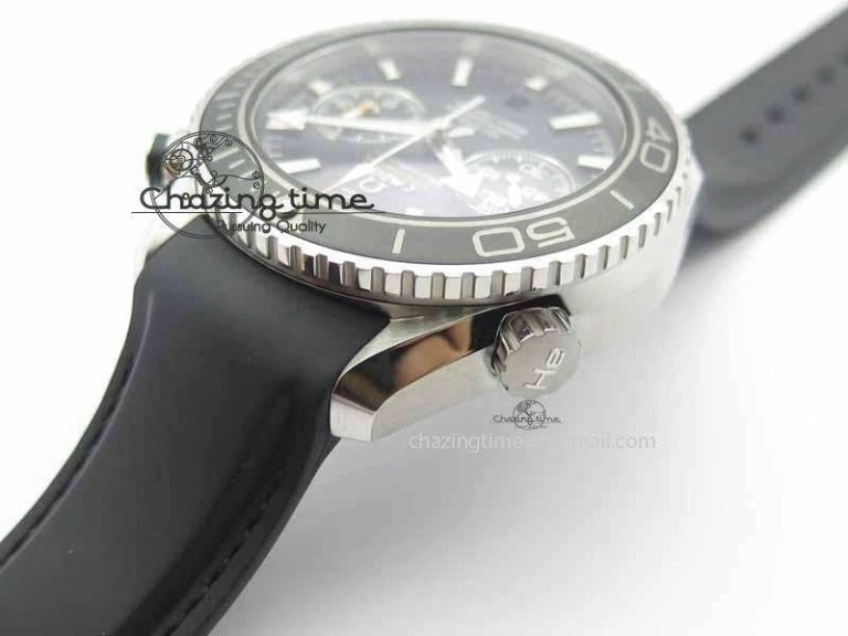 Planet Ocean Master Chrono 45mm SS OM 1:1 Best Edition Black Dial On Black Rubber Strap A Comfortable 8171