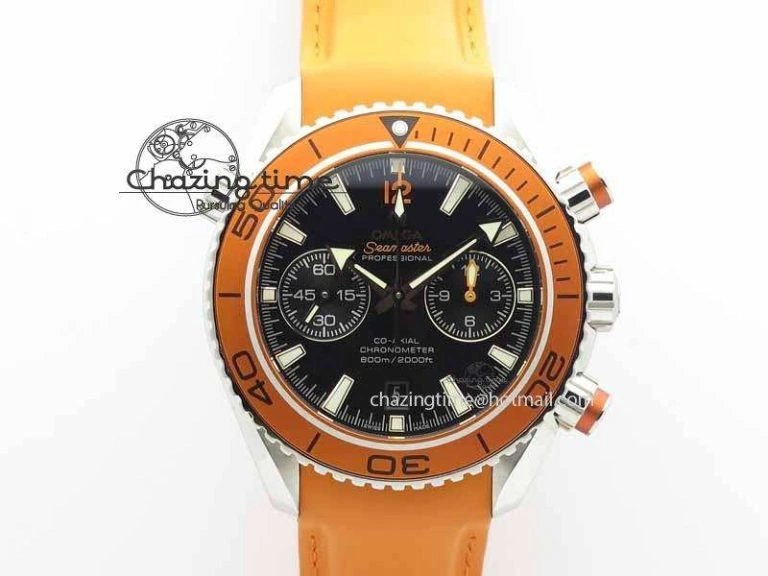 Planet Ocean Master Chrono 45mm SS OM 1:1 Best Edition Black Dial On Orange Rubber Strap A Sleek 8170