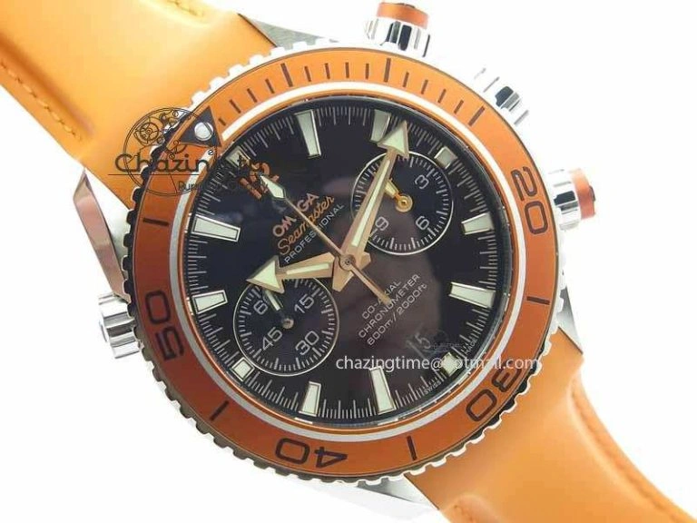 Planet Ocean Master Chrono 45mm SS OM 1:1 Best Edition Black Dial On Orange Rubber Strap A Sleek 8170