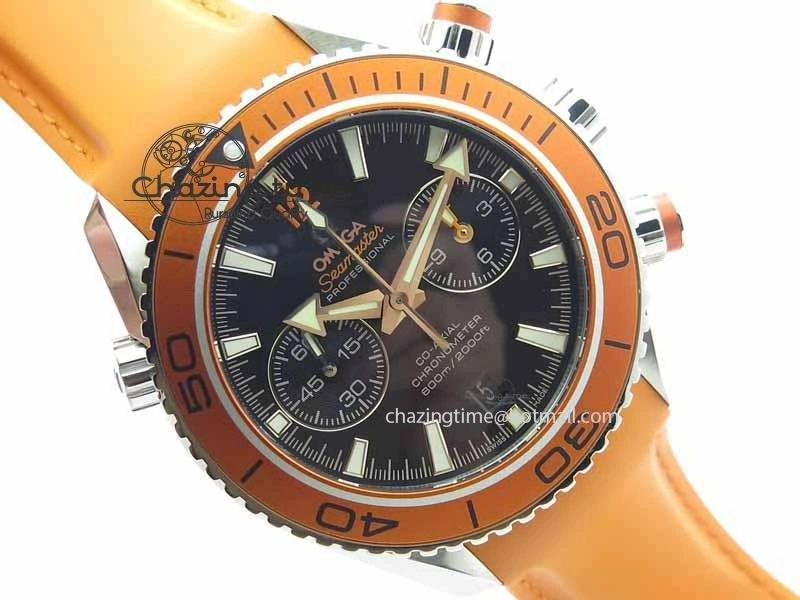 Planet Ocean Master Chrono 45mm SS OM 1:1 Best Edition Black Dial On Orange Rubber Strap A Sleek 8170