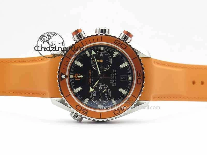 Planet Ocean Master Chrono 45mm SS OM 1:1 Best Edition Black Dial On Orange Rubber Strap A Sleek 8170