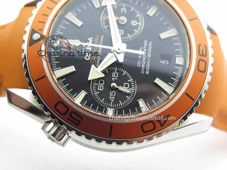 Planet Ocean Master Chrono 45mm SS OM 1:1 Best Edition Black Dial On Orange Rubber Strap A Sleek 8170