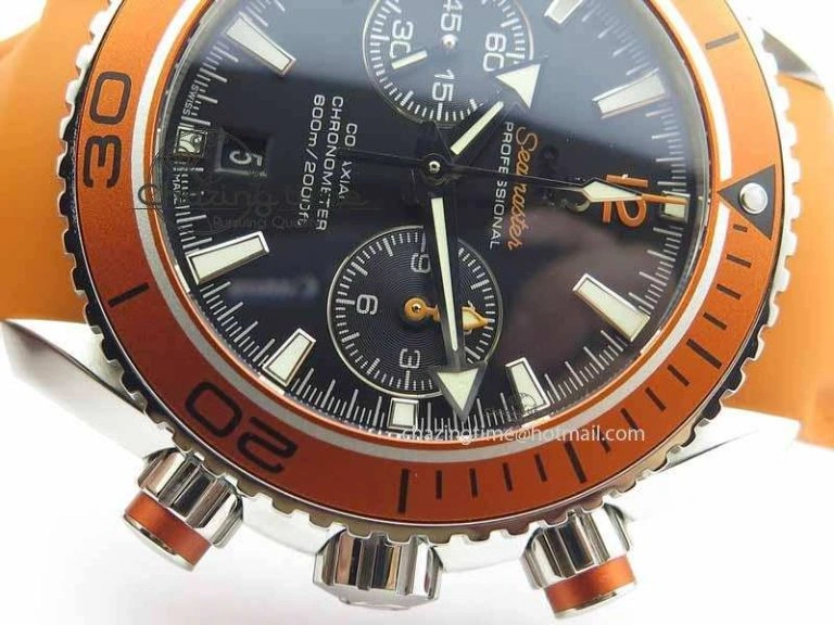 Planet Ocean Master Chrono 45mm SS OM 1:1 Best Edition Black Dial On Orange Rubber Strap A Sleek 8170