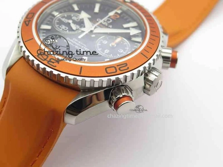 Planet Ocean Master Chrono 45mm SS OM 1:1 Best Edition Black Dial On Orange Rubber Strap A Sleek 8170