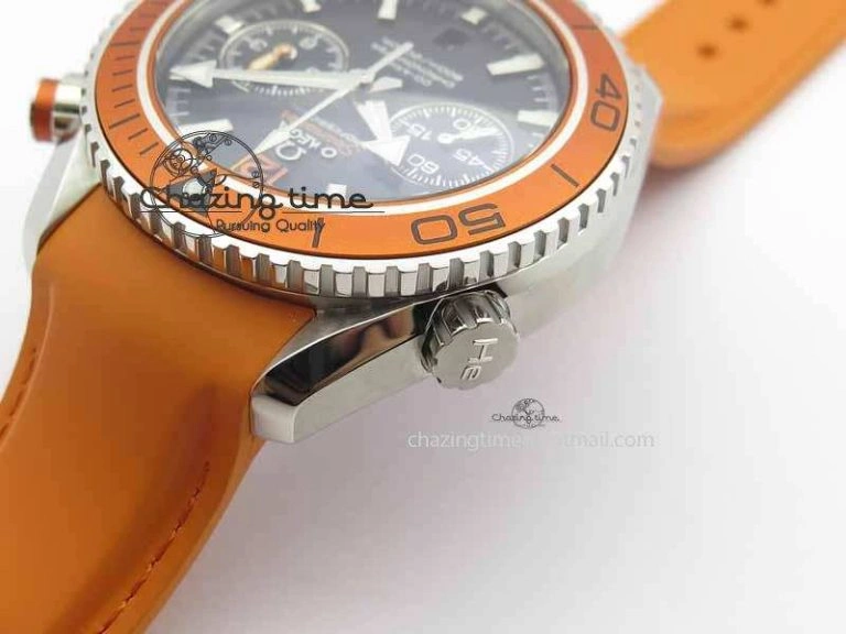 Planet Ocean Master Chrono 45mm SS OM 1:1 Best Edition Black Dial On Orange Rubber Strap A Sleek 8170