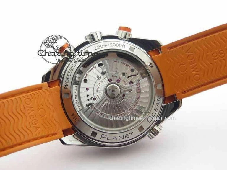 Planet Ocean Master Chrono 45mm SS OM 1:1 Best Edition Black Dial On Orange Rubber Strap A Sleek 8170